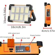 1/2pcs Outdoor Solar Spotlight, 144 LED Portable Handheld Lamp With 3*1200mAh Rechargeable Battery, USB Charging Or Solar Powered, Emergency Lighting & Power Bank Function, Suitable For Home, Night Walk, Camping - Orange - View 8