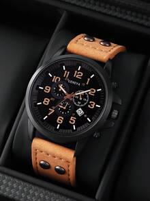 Set de 3 relojes de cuarzo para hombres: correa de piel sintética clásica, esfera redonda, diseño duradero - el regalo perfecto para él - Multicolor - Ver 2