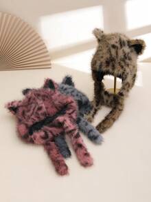 1 件女士豹纹仿皮草耳套，保暖防风，时尚、可爱、有趣，适合日常、休闲、派对、理想礼物，秋冬 - 豹紋 - 查看 2