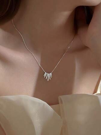1pc Elegant Women's S925 Sterling Silver Necklace, New Minimalist Style Fresh And Simple Tassel Pendant Geometric Necklace, Party Gift