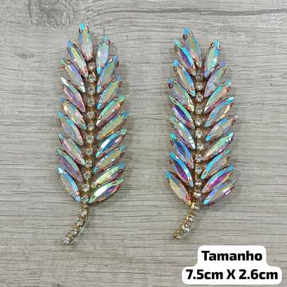 Par Aplique de Roupa Arranjo Patch Bordado Termocolante Strass Pedraria