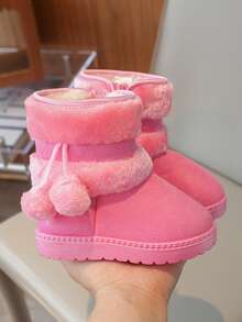 1 Paar Kinderstiefel, khakifarbene thermisch gefütterte dicke Plüsch-Schneestiefel, weiche Sohle mit rutschfestem Design, vielseitig einsetzbar für Jungen & Mädchen für Outdoor, Party, Reisen, Winter - Pink - Übersicht 8