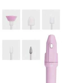 5合1粉紅色便攜式電動美甲磨甲機，電動美甲修甲組，適用於壓克力、凝膠指甲油、美甲與足部護理拋光與塑形工具，小型磨機需另購電池，適合女性或女孩日常DIY美甲使用 - 粉色 - 查看 3