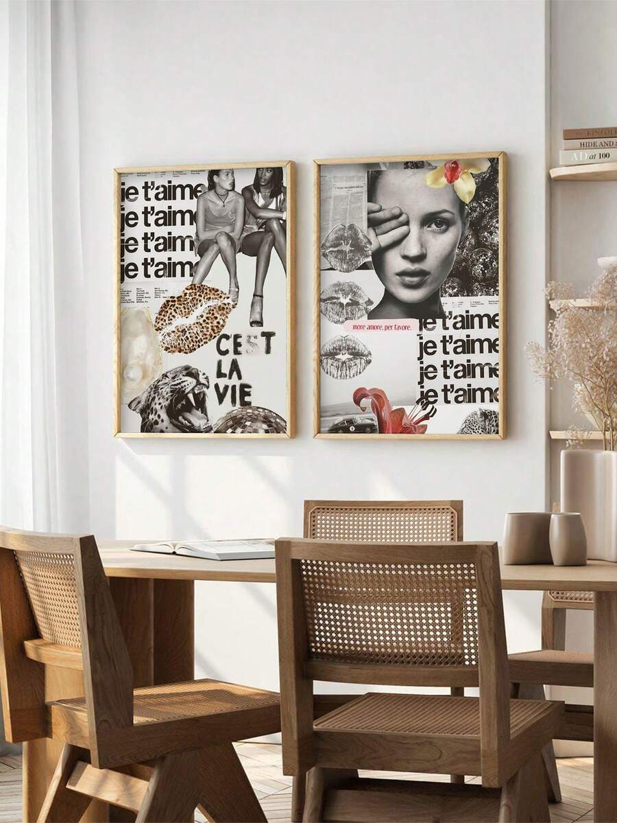 1pc Poster, Retro 90s Fashion Canvas Wall Art, Funky Red Black Fatale Magazine Cover Print, Cheetah Print Kiss Lips Poster, Y2k Fashion Shuffle Posters,Suitable For Modern Home Decoration, Living Room, Bedroom, Game Room, Dormitory Or Other Rooms,Frameless. - Multicolor - View 1