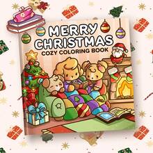 1pc (21cm*21cm) Adult New Coloring Book, Thick Paper, Opaque, Clear Lines, Easy To Color, Suitable For Gatherings With Friends, Includes Cute Animal Family, Holiday Fireplace And Fantastical Christmas Tree Scenes. "Merry Christmas" Coloring Book, DIY Coloring, Cultivate Thinking Ability, Stationery, School Supplies, Suitable As A Gift For Girls, Valentine's Day, New Year - View 2