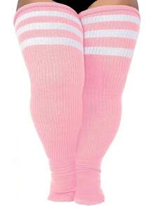 Plus Size Thigh High Socks- Long Womens Knitted Over Knee High Leg Warmer - 淺粉色 - 查看 9