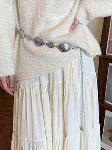 1件复古银链蝴蝶波西米亚风腰带，夸张设计，适合搭配裙子、比基尼，夏季、秋季、万圣节等场合。