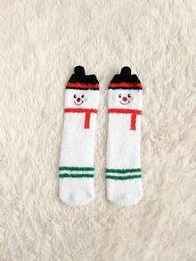 1 Pair Christmas Santa Claus Reindeer Snowman Thick Warm Coral Fleece Socks Suitable For Christmas Costume And Daily Wear - Multicolor - View 6