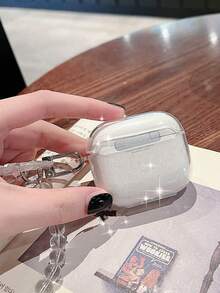 1pc Glitter Butterfly Earphone Case Compatible With AirPod Pro, Pro2, Airpod 3, Airpods2, Airpods1, Transparent Fashion Girl Design With Crystal Keychain - White - View 4