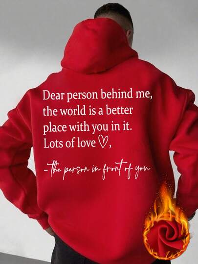 K-GLORY Men's Casual Versatile Healing Warm Slogan Print Kangaroo Pocket Hoodie Sweatshirt, Suitable For Couples, Autumn/Winter