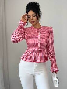 Women's Dual-Tone Plaid Woven Fabric Oversized Shirt, Vintage Style, Suitable For Everyday Wear, Autumn/Winter