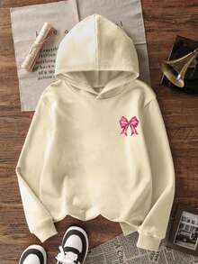 一件装，少女加厚保暖蝴蝶印花粉色卫衣，学生服装，适合儿童秋冬季穿着。 - 杏色 - 查看 3