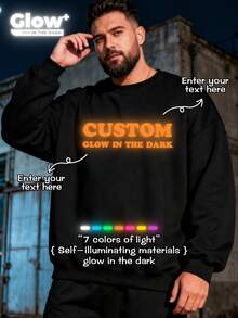 بلوزة رياضية مضيئة في الظلام، مخصصة وشخصية للرجال ذوي الحجم الكبير. متوفرة خيارات نصية متعددة. ما عليك سوى تحميل صورتك للحصول عليها. خيار أنيق وفريد. أنشئ بلوزة رياضية ذات رقبة مستديرة شخصية. إنها هدية لأصدقائك أيضًا. - الأسود - مشاهدة 5