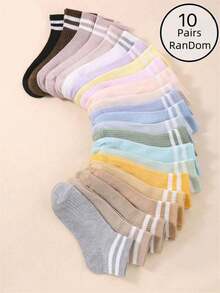 1/5/10/20 Pairs Women's Casual Colorful Striped Short Socks - Multicolor - View 14