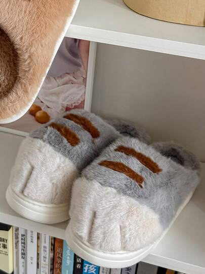 Blaue Katzenpfoten süße EVA Tier Paar Plüsch Hausschuhe, dicke flauschige bequeme Innen-/Außen Hausschuhe für den Winter