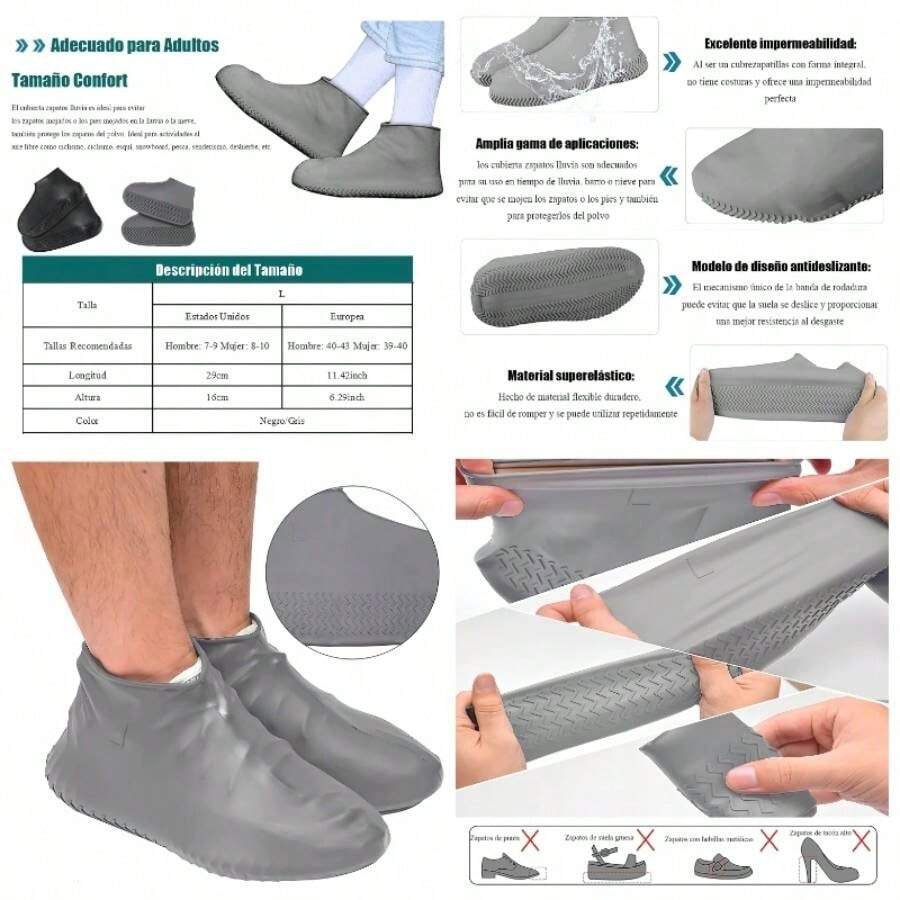 Cubre Zapatos Impermeable Lluvia para Hombre y Mujer, Cubierta para Calzado de Viaje Plegable, Antideslizante y Reutilizable, Exteriores Cubierta para Tenis, Funda para Botas de Lluvia - gris - Ver 1