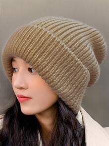 Classic Autumn/Winter Checkerboard Knit Beanie Hat For Women, Korean Fashion Chic, Suitable For Large Head Circumference, Warm Knitted Cap, Versatile Christmas Accessory