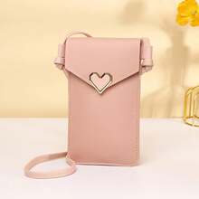 1 Super Cute Touchscreen-Compatible Crossbody Phone Wallet, Student Girls' Exclusive Solid-Color Love Pattern Small Coin Purse, Mini Shoulder Phone Bag (3 Colors Available: Pink-Blue, Light Pink, Dark Pink). It Symbolizes The Convenience And Peace Of Mind Of Daily Carrying, The Cute Vitality Of Campus Life, And The Sweet Freshness Of Matching Styles. - Multicolor - View 6