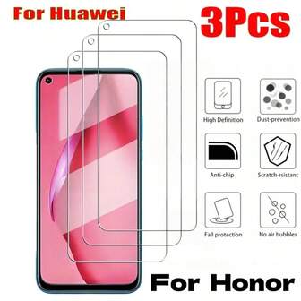 3 件高清全覆盖钢化玻璃屏幕保护膜，疏水、防油、防刮、易清洁、外壳友好，保护膜适用于华为 P40 /Y7p/P Smart Pro/P30/P20 Pro/Y7A/Honor X7c/Honor 200/Honor X8b/Honor Magic4 /Honor X8/Honor 50/Honor 10X/Honor 9X/Honor 70