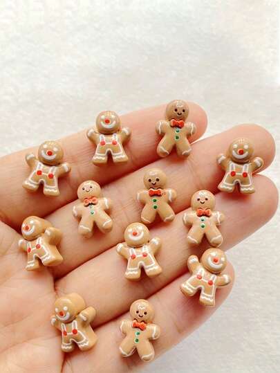 1 件彩色树脂圣诞装饰套装 - 可爱迷你卡通圣诞饼干人设计，平面 3D 迷你小雕像，适用于 DIY 剪贴簿、美甲、珠宝制作和圣诞工艺装饰