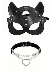 1/2 chiếc mặt nạ nửa mặt hình cáo bằng da dành cho nữ và vòng cổ hình trái tim, phụ kiện trang trí cosplay, đồ lót, đạo cụ cho các dịp lễ hội. - màu đen - Xem 14
