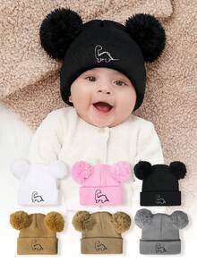 1pc Plush Dinosaur Embroidered Knit Hat, Y2K Style Children Outdoor Casual Versatile Winter Beanie, Suitable For Daily Wear - Knitted Hat - View 2