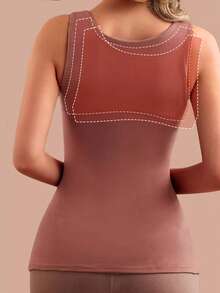 女士无缝加垫按扣收腹保暖内衣背心，可调节塑形，舒适胸部支撑和腰部收紧，适合秋冬季 - 咖啡棕 - 查看 3