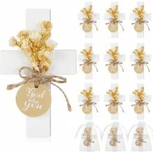 Sets Baptism Favors For Guests First Communion Wooden Cross Magnets With Flower And Bag For Baptism Party Decoration Gathering Baby Shower Christen Souvenirs Gift White - trắng - Xem 1