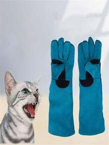 1 par de guantes para manipular animales; guantes anti-arañazos para entrenar perros, gatos, pájaros, serpientes, loros, lagartos, animales salvajes y reptiles -- guantes a prueba de mordeduras - Azul - Ver 2