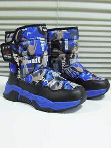 1 Pair Boys' Camouflage & Letter Print Snow Boots, Thick & Warm Outdoor Ski Shoes For Teenagers, 1 Pair Women's FashiThick Thermal Linede Lined Waterproof Snow Boots For Winter