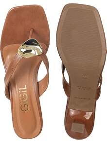 Women's Clog Sandal Mule Toe Strap Mid Heel Metallic Detail Comfortable Casual Elegant GiGiL - 駝色 - 查看 5
