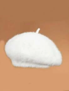 1件兔毛贝雷帽，大头围，女士白色贝雷帽，秋冬蓬松云朵毛茸茸帽子 - 彩色 - 查看 13