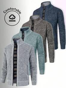 Men's Sports Cardigan Knit Sweater, Casual Fashion Minimalist, Zipper Design, Small Stand Collar, Thickened Style, Autumn/Winter - Blue - View 5