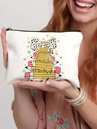 1pc Teacher Gifts, To Best Teacher Ever Letter Print Makeup Bag, Gift Bag Zipper Bag For Travel, Lightweight Storage Bag, Coin Purse, Zipper Clutch Pouch, Pouch Bags Cosmetics Bag Makeup Storage Bag Beauty Bag Makeup Bag, Cosmetic Bag Make Up Bag