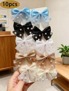 10个/20个女孩甜美珍珠蝴蝶结发夹套装，手工简约设计，适合日常生活、上学、旅行、聚会、拍照等场合 - 彩色 - 查看 13