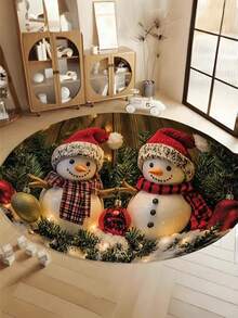 Dywan HKStorage 1 szt. z kryształowego aksamitu z bałwankiem i reniferem, dekoracja świąteczna, zmywalna mata podłogowa, odpowiednia do salonu/sypialni/akademika/na kemping, duży dywan do wewnątrz/na zewnątrz, prostokątny, antypoślizgowy, wykonany maszynowo, poliester