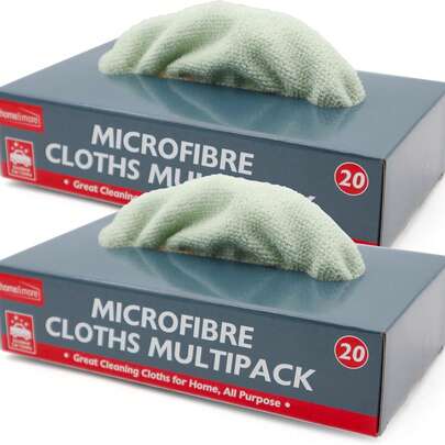  SOL 40pk Microfibre Cloths In Dispensers For Tidy Storage, Multipurpose Cleaning Cloths For Home, Kitchen & Car, Reusable, Absorbent, Streak-Free Cleaning Polishing Windows Surfaces (2 X 20pk)