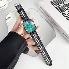 22mm Leather & Canvas Strap Compatible With Apple Watch Series 9 Ultra 8 7 6 5 4 3 2 1, Black & White Design