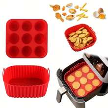 2pcs Silicone Air Fryer Liners, Muffin Pan - Reusable Non-Stick Baking Mats With Cupcake/Square Molds, Fit For Instant Pot/Air Fryer Oven, Easy Release & Clean, Compatible With Mini Frittatas, Tarts, Quiches (Black) - Multicolor - View 10