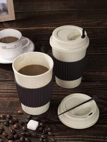 1pc Plastic Coffee Cup, Travel Mug With Lid - Multicolor - View 7