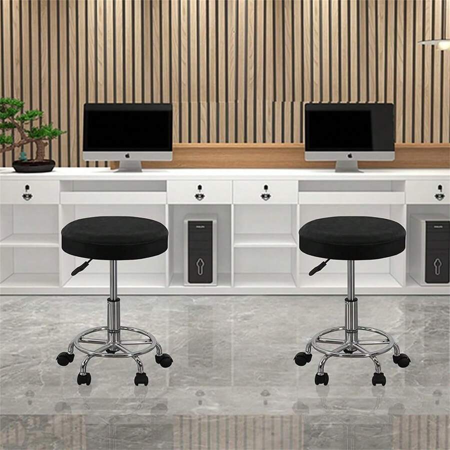 2PCS Round Bar Stool Covers Set Solid Color Stool Seat Covers Dustproof Slipcovers For Swivel Chairs Or Barstools - Black - View 1