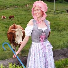 2 Pcs Halloween Shepherdess Costume Pink Medieval Bonnet And Blue Staff For Women Halloween Christmas Cosplay Party