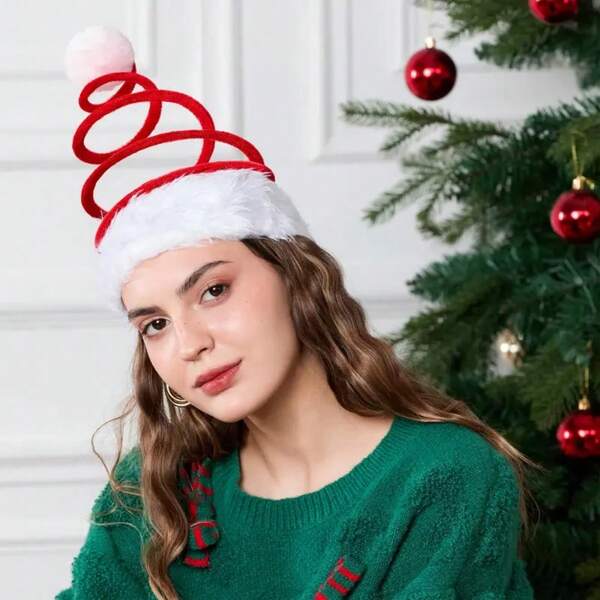 Funny Party Hat Christmas Hat - Red Spring Christmas Hat - Coil Christmas Tree Hat - Christmas Hat - Holiday Hat, Spring Coil Adjustable