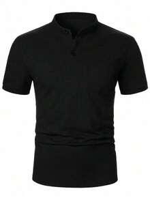 Homme Men's Short Sleeve Polo Shirt With Stand Collar, Color Block Graphic Button Down For Golf And Business Casual, For Husband - Negro - Ver 2