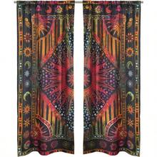 Burning Sun Hippie Mandala Window Curtains  Tye Dye Bohemian Sun Moon Beautiful Drapery Bedroom Living Room Balcony Valance Panels Golden - 金色紮染 - 查看 2
