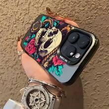 Estuche de Teléfonoóvil para Coche con Diseño de Calavera y Rosa de Lujo para 16 15 14 13 12 11 Pro X XR XSMAX 8 Plus, Cubierta Trasera Antideslizante17  17promax - Negro - Ver 4
