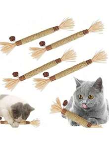 3Pcs Cat Wooden Teeth Grinding Sticks - Natural Chew Toy For Kittens & Cats - Teeth Cleaning Pet Supplies - 棕色 - 查看 9