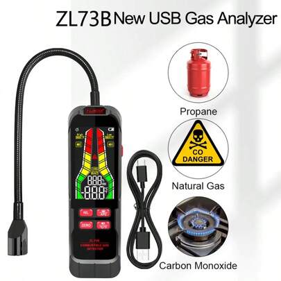 ZL73B Gas Leak Detector Buzzer Alert LCD Display Combustible Gas Detector Temperature Humidity Gas Analyzer Electric Tester Tool Gas Leakage Detector Buzzer Alarm LCD Display Digital Display Combustible Gas Detector Temperature And Humidity Gas Analyz