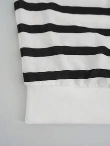 Women's Casual Striped Sweatshirt, All-Match Round Neck Design, Versatile & Comfortable Long Sleeve Top, Spring/Autumn - White - View 3