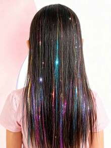 Rainbow Fairy Glitter Hair Clip And Hair Extension Set For Kids Girls And Women, Heat Resistant 20 Inch, 12/6/4pcs, Holiday Party Christmas New Year Halloween Cosplay Hair Accessories - Multicolor - View 5